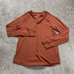 Goodfellow Henley Shirt Mens Small Rust Dark Orange Long Sleeve Casual Outdoor